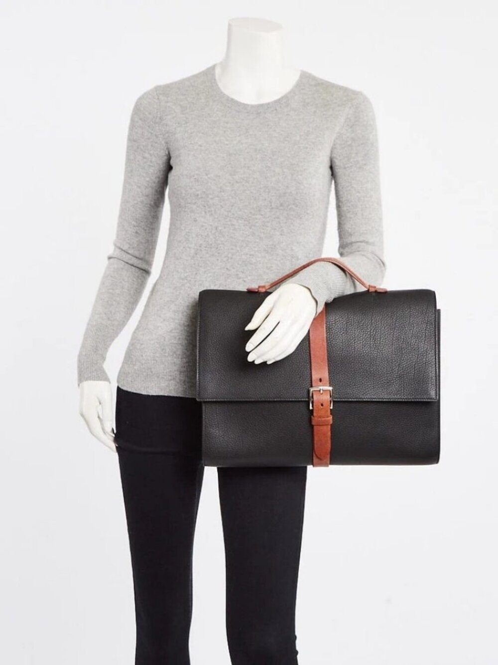 Hermes 38cm Black Fjord Leather Palladium Plated Etriviere Meeting Briefcase Bag - Picture 4 of 6